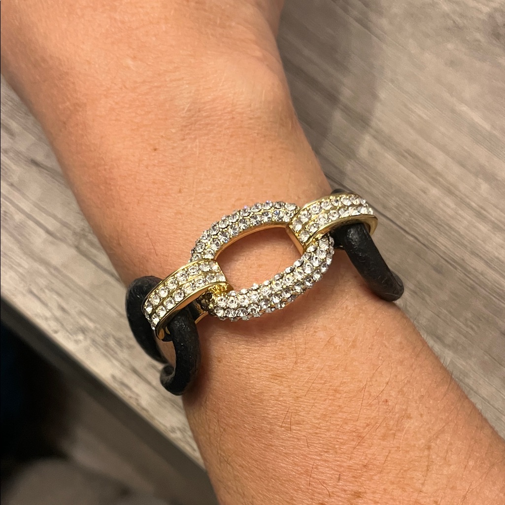 Joan Boyce Gold And Black Bracelet With Crystal Accents